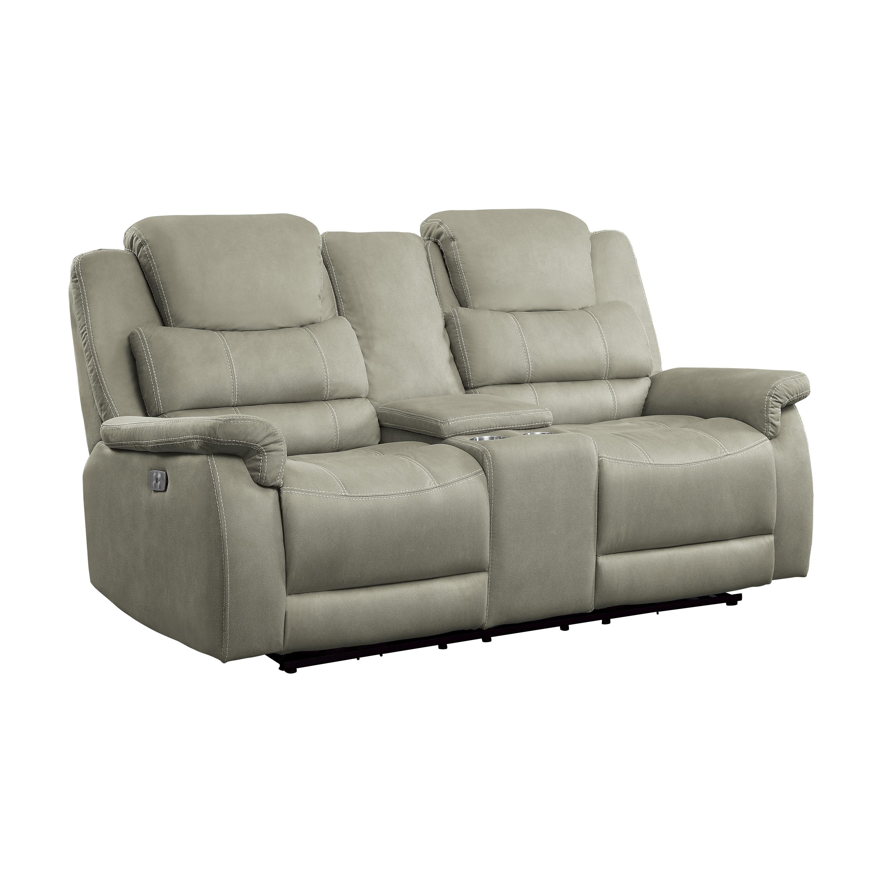 

    
Transitional Gray Microfiber Power Reclining Loveseat Homelegance 9848GY-2PWH Shola
