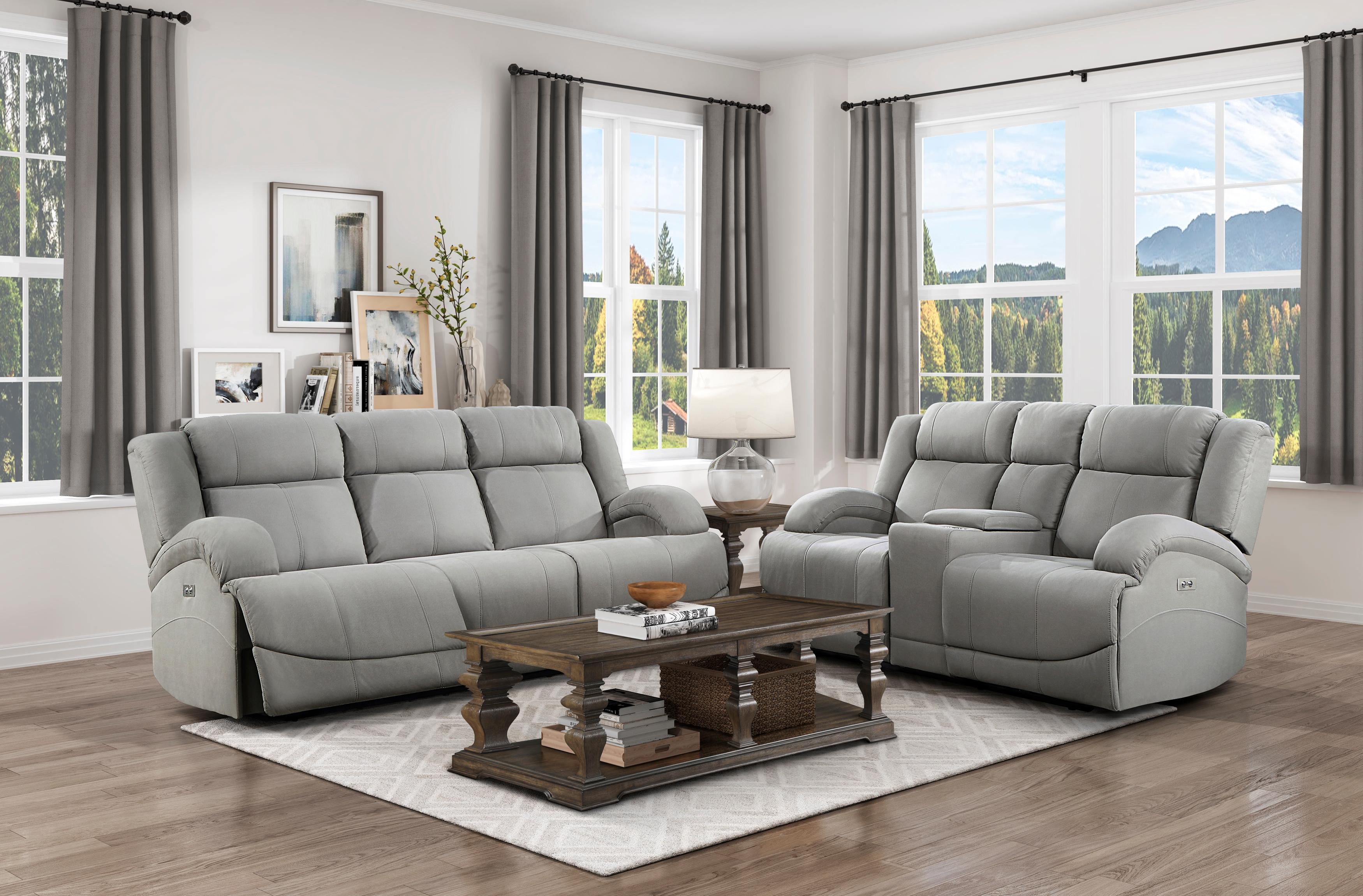 Transitional Power Reclining Set 9207GRY-PW-2PC Camryn 9207GRY-PW-2PC in Gray Microfiber