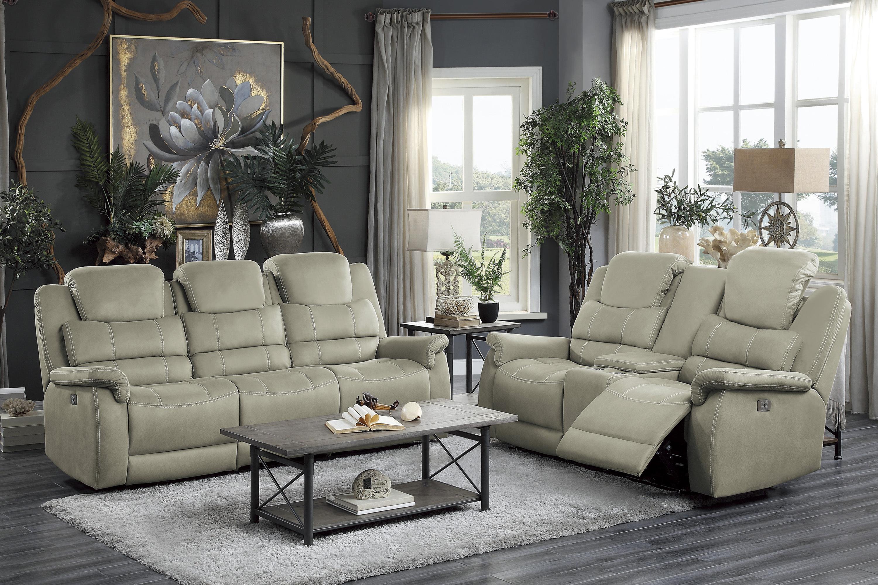 Transitional Power Reclining Set 9848GY-PWH-2PC Shola 9848GY-PWH-2PC in Gray Microfiber
