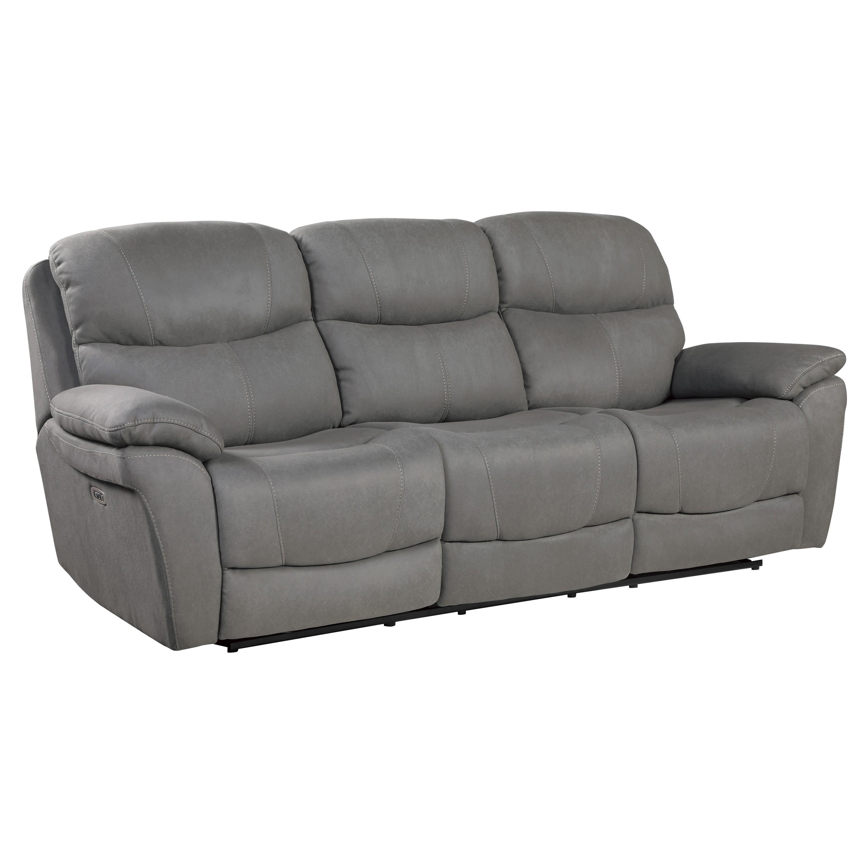 

    
Transitional Gray Microfiber Power Reclining Sofa Homelegance 9580GY-3PWH Longvale
