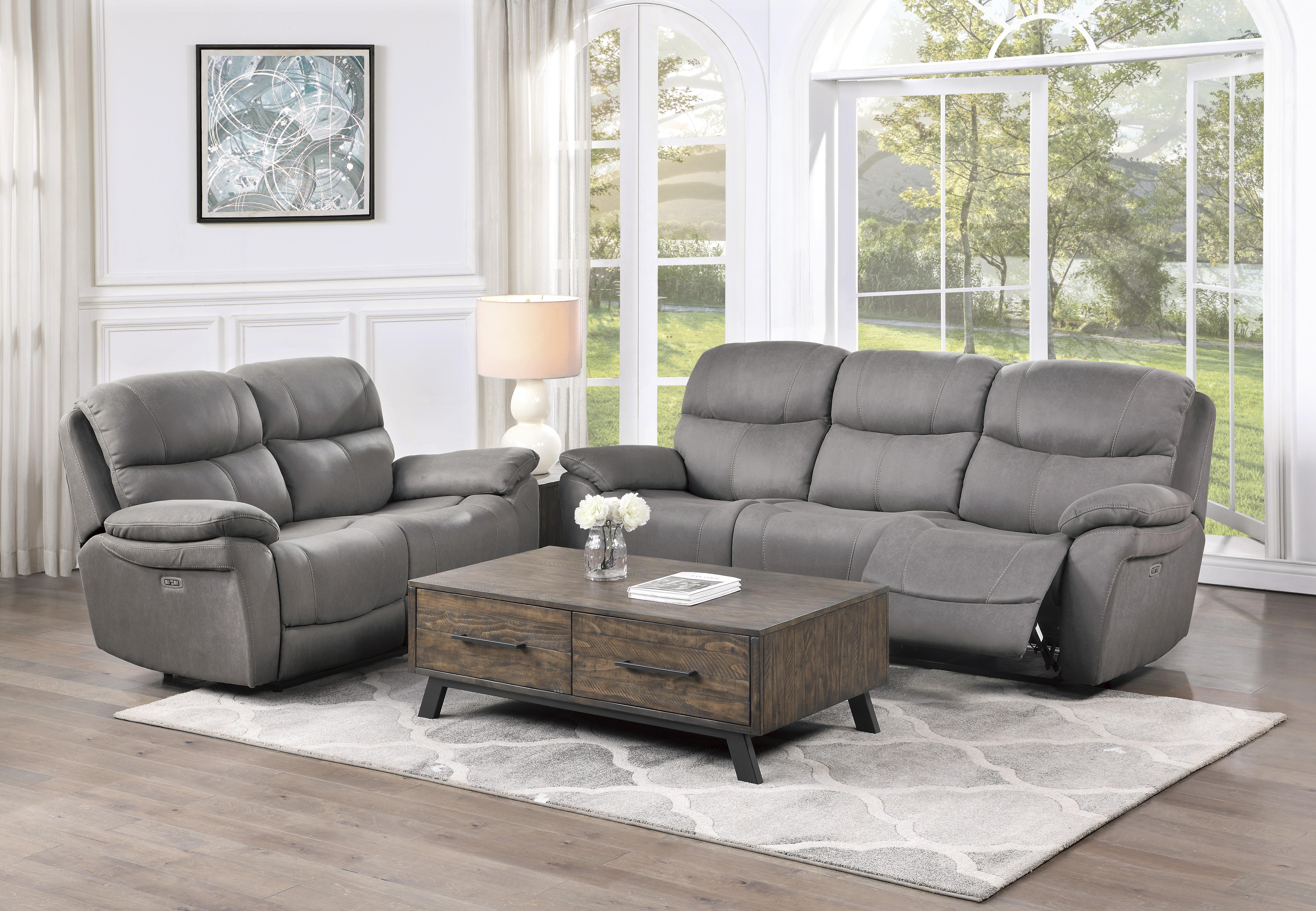 Transitional Power Reclining Sofa Set 9580GY-PWH-2PC Longvale 9580GY-PWH-2PC in Gray Microfiber