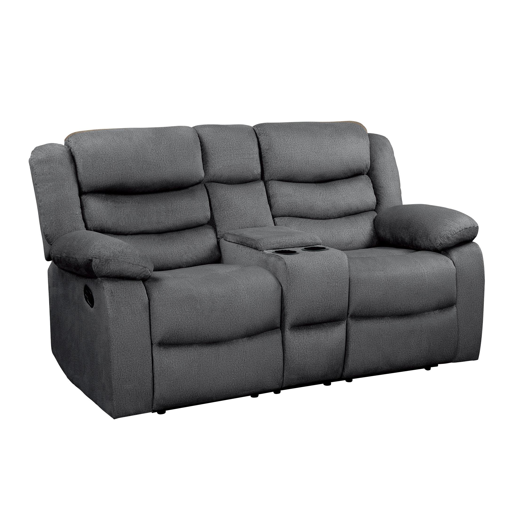 

    
Transitional Gray Microfiber Reclining Loveseat Homelegance 9526GY-2 Discus
