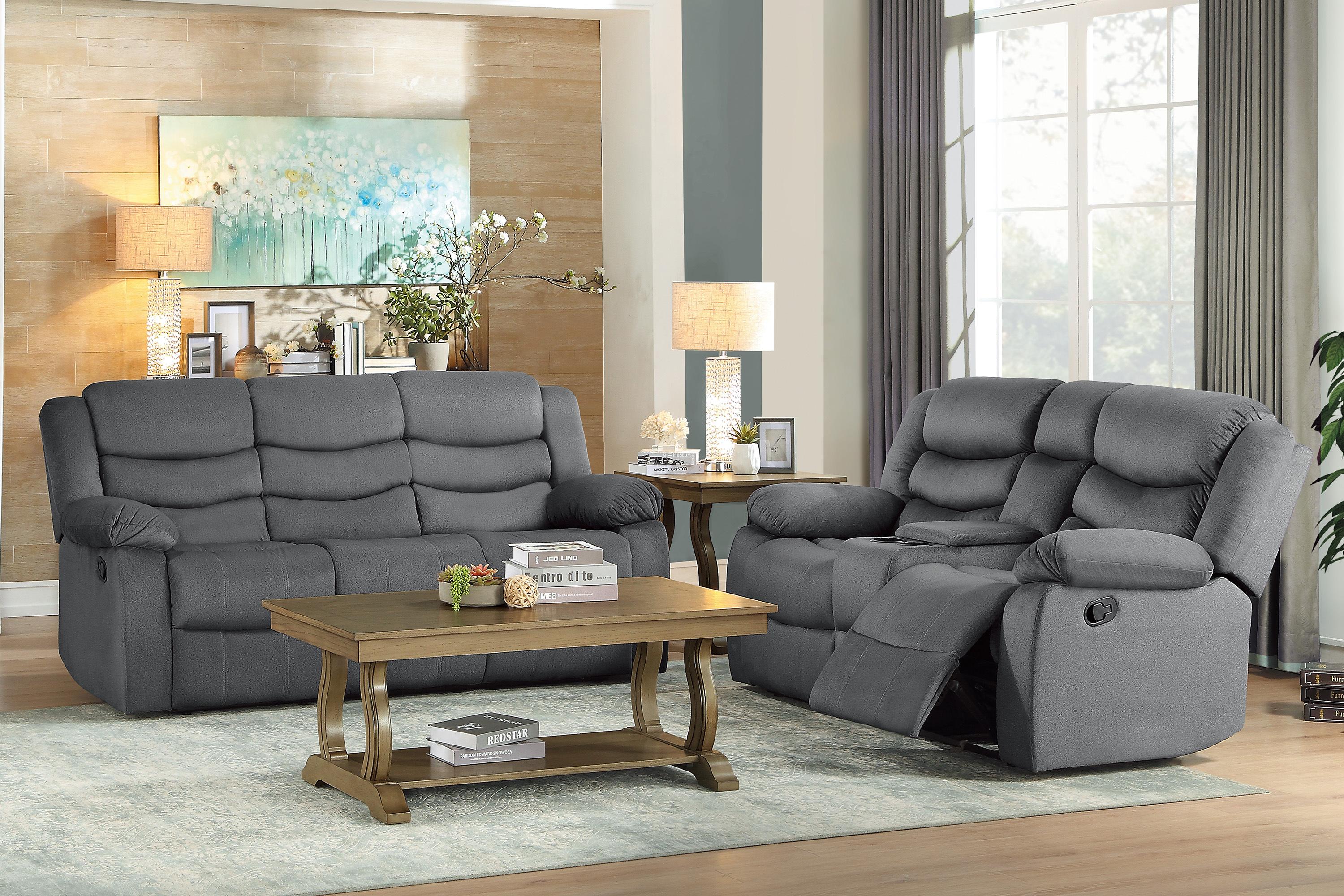Transitional Reclining Sofa Set 9526GY-2PC Discus 9526GY-2PC in Gray Microfiber