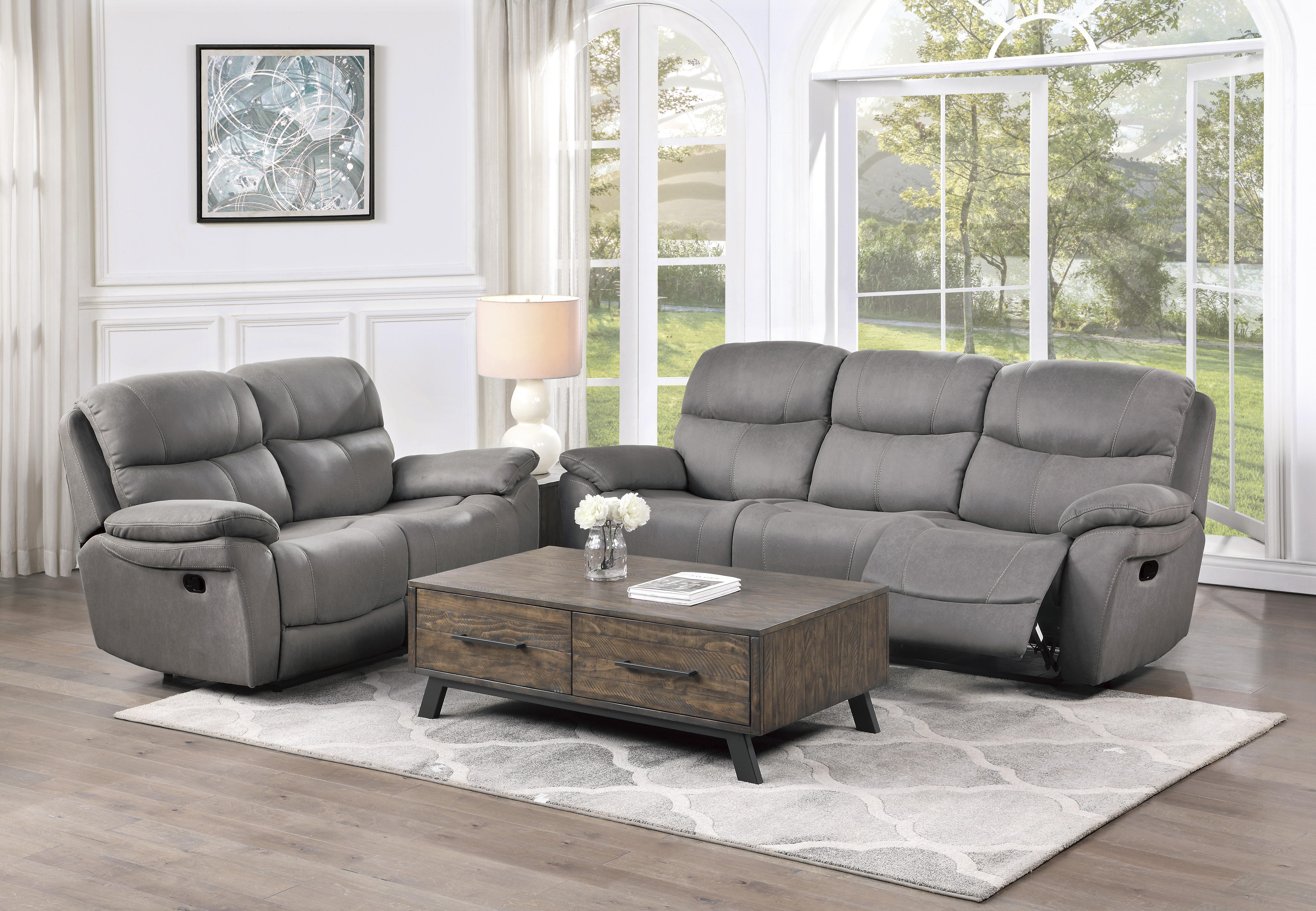 Transitional Reclining Sofa Set 9580GY-2PC Longvale 9580GY-2PC in Gray Microfiber