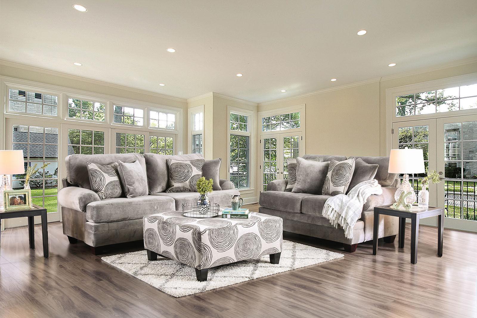 Transitional Sofa and Loveseat Set SM5142GY-2PC Bonaventura SM5142GY-2PC in Gray Microfiber