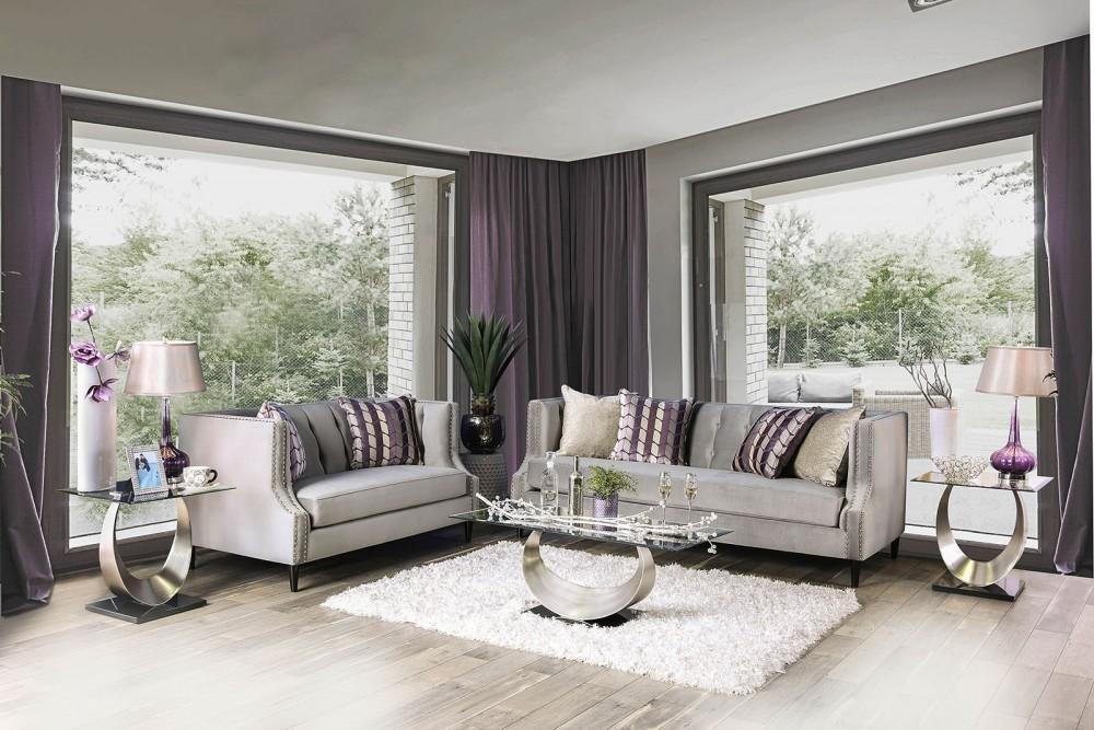 

    
Transitional Gray Microfiber Upholstery Sofa Set 2Pcs Furniture of America Tegan
