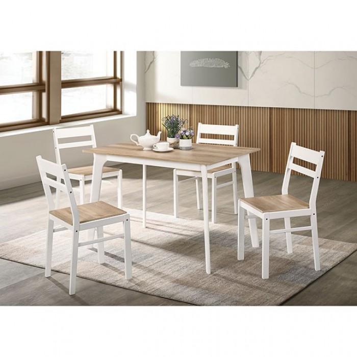 

    
Transitional Natural & White Solid Wood Dining Table Set 5pcs Furniture of America CM3714NT-T-5PK Debbie
