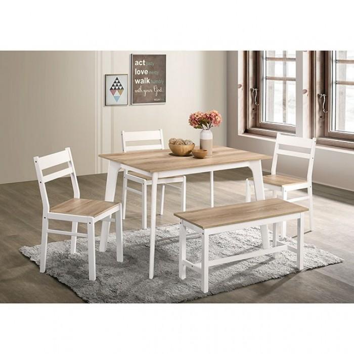 

    
Transitional Natural & White Solid Wood Dining Table Set 5pcs Furniture of America CM3714NT-T-BN-5PK Debbie

