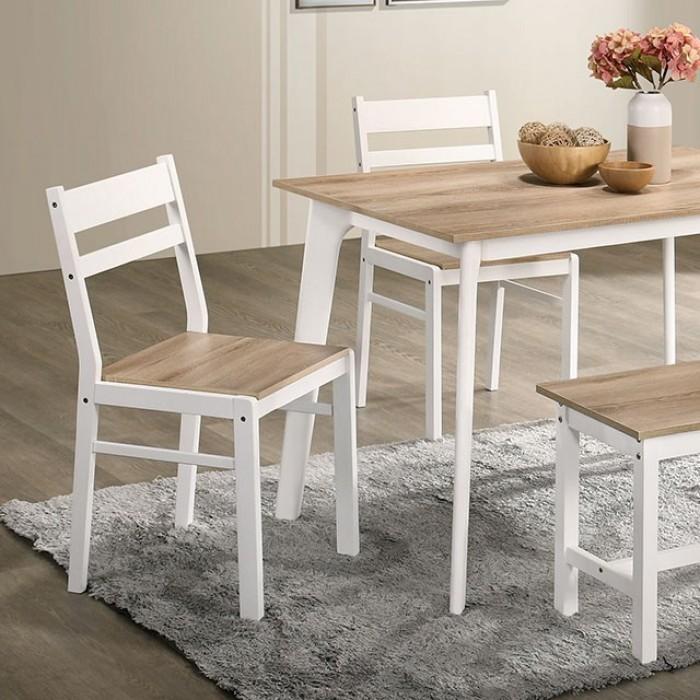 Transitional Dining Table Set CM3714NT-T-BN-5PK Debbie CM3714NT-T-BN-5PK in Natural, White Leatherette