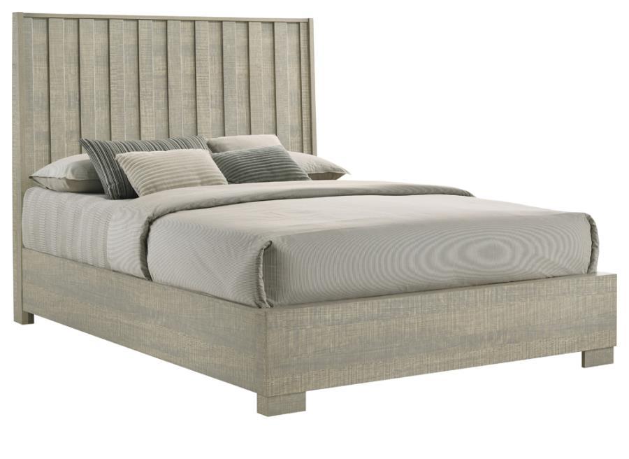 

    
Transitional Gray Oak Solid Hardwood King Bed Coaster 224341KE Channing

