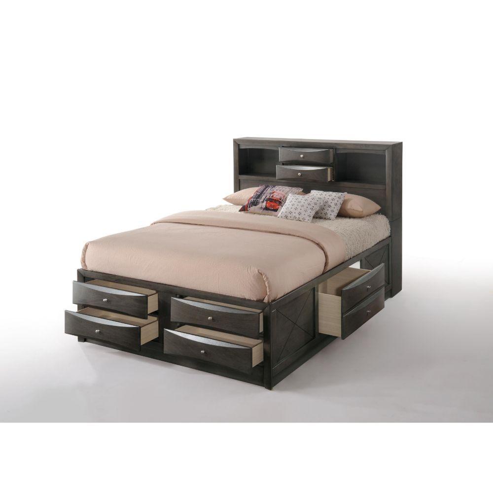 

    
Transitional Gray Oak Wood Queen Bed w/ Storage by Acme Ireland 22700Q
