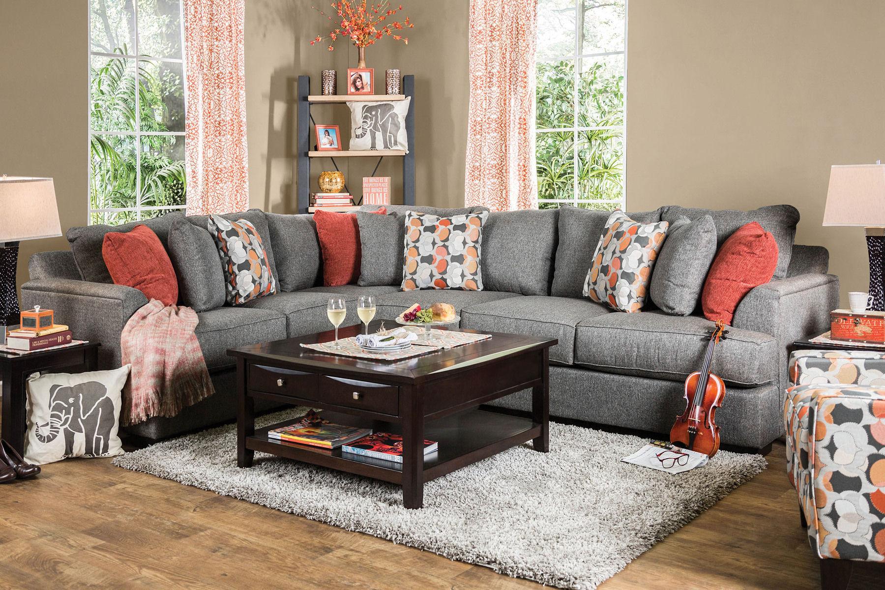 Transitional Sectional Sofa and Chair SM1112-2PC Pennington SM1112-2PC in Gray 