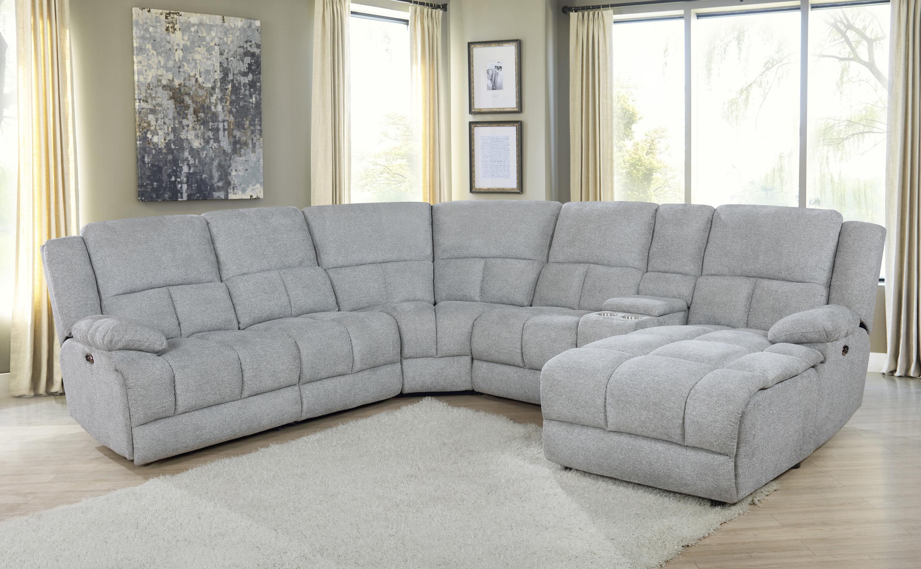 

    
Transitional Gray Performance Fabric 6-Piece Power Sectional Coaster 602560P Belize
