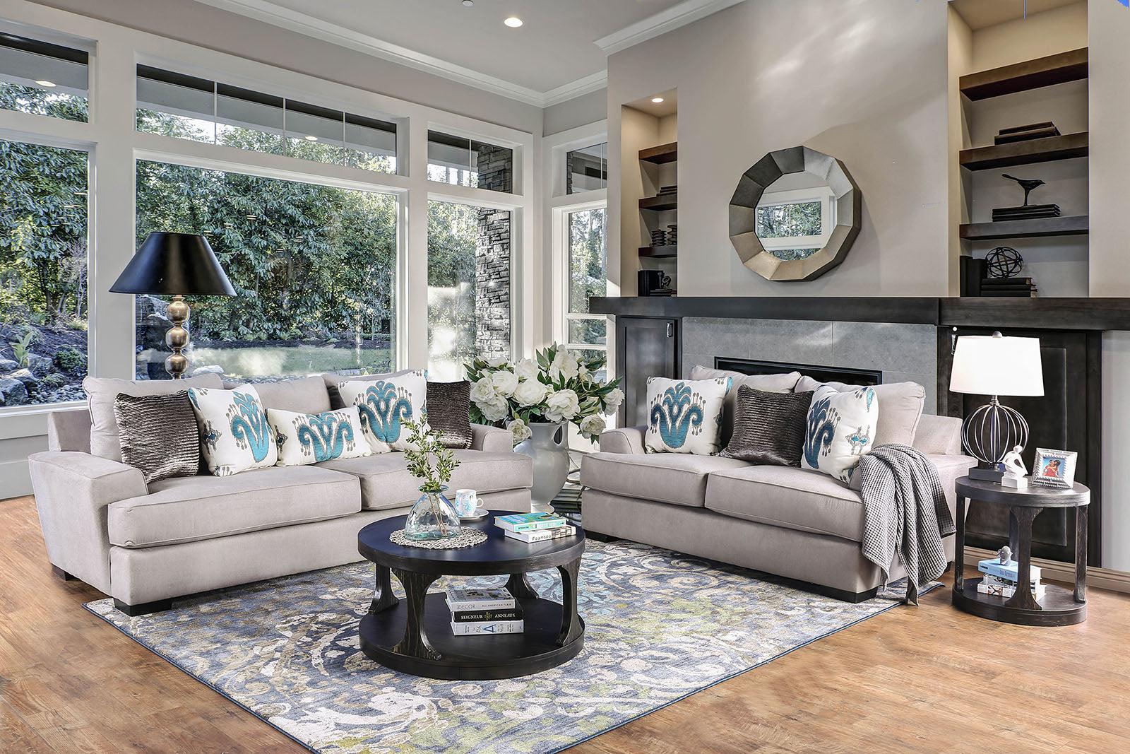 

    
Transitional Gray & Silver Chenille Sofa and Loveseat Furniture of America Renesmee
