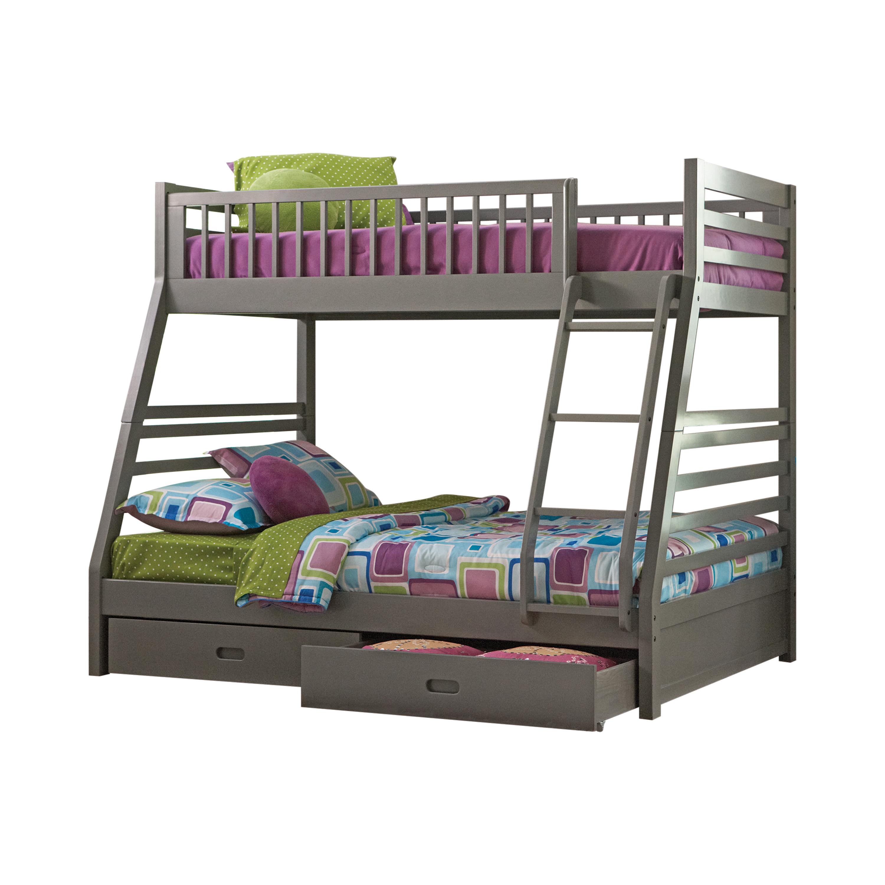 

    
Transitional Gray Solid Pine Twin/Full Bunk Bed Coaster 460182 Ashton
