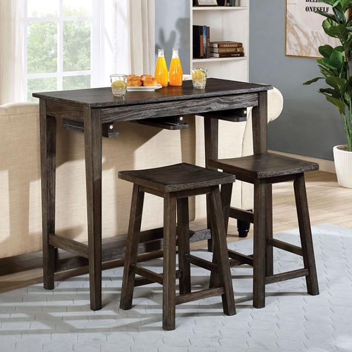 

    
Transitional Gray Solid Wood Bar Table Set 3pcs Furniture of America CM3475GY-PT-3PK Elinor

