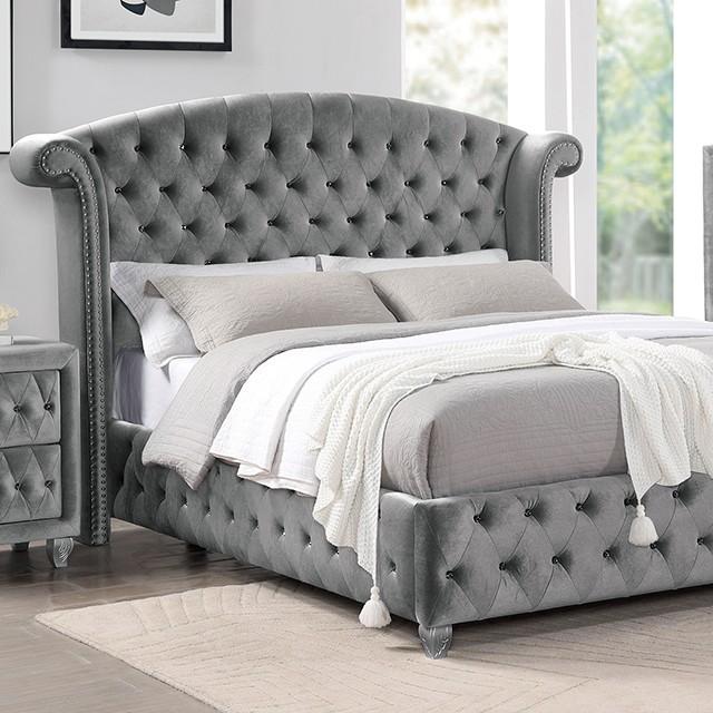 Transitional Platform Bed CM7130GY-CK Zohar CM7130GY-CK in Gray 