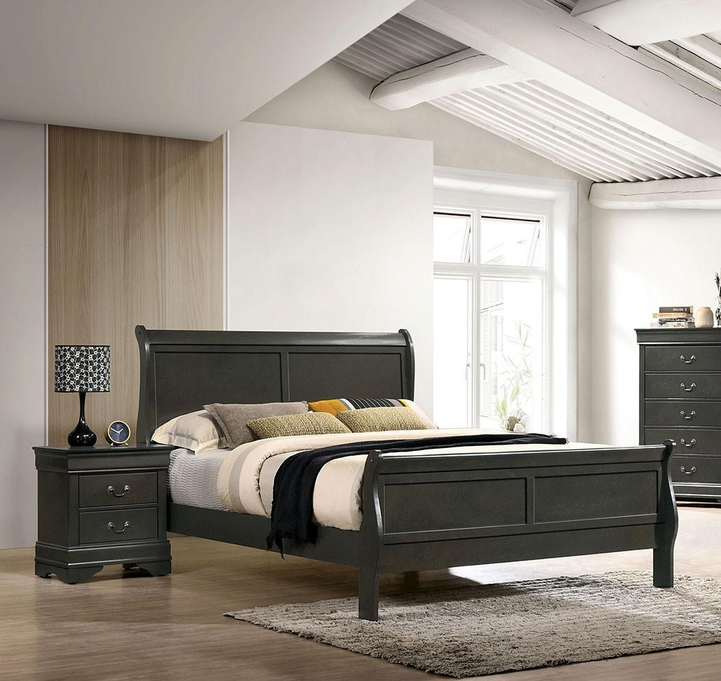 Transitional Panel Bed CM7966GY-CK Louis Philippe CM7966GY-CK in Gray 