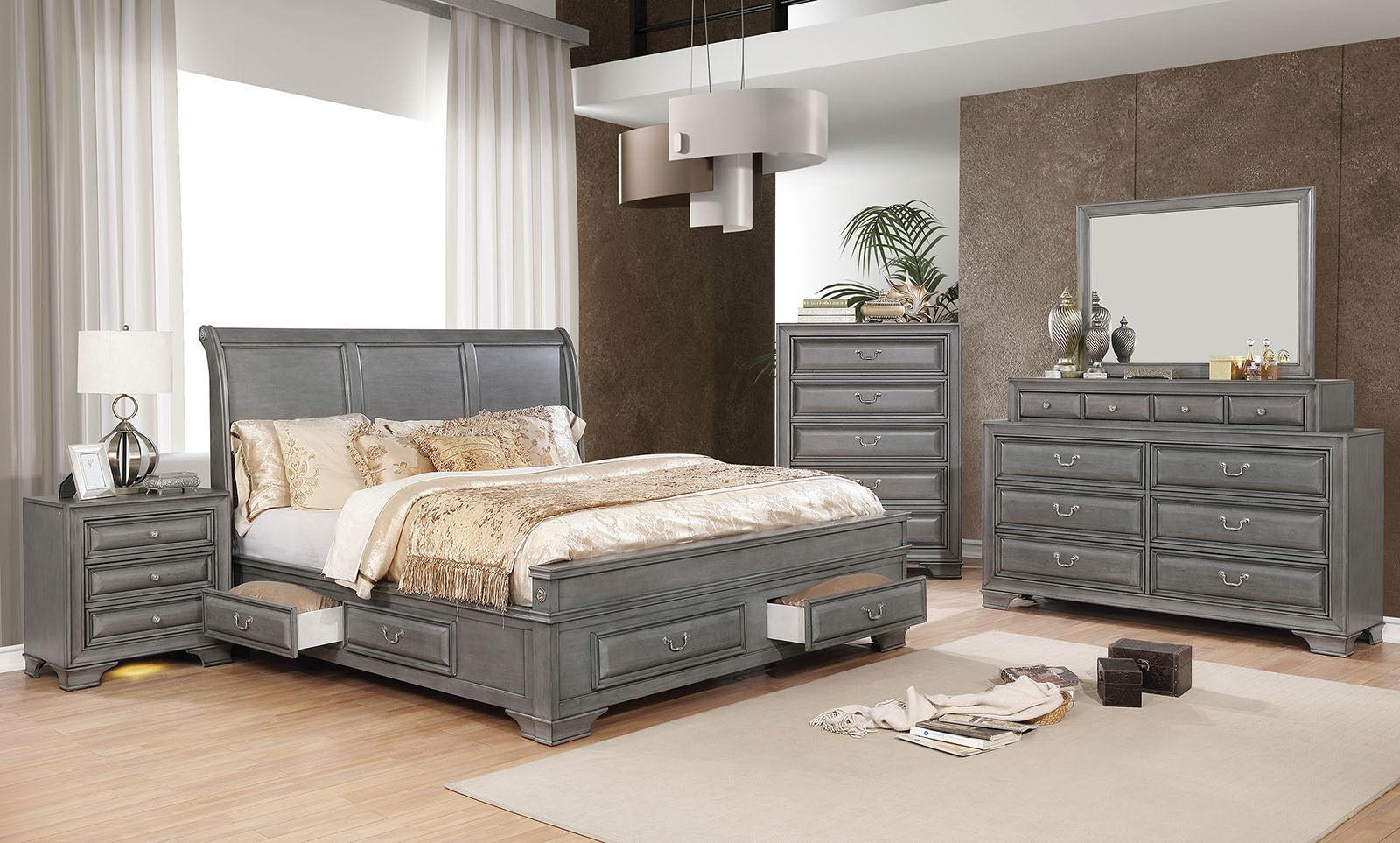 

    
 Shop  Transitional Gray Solid Wood CAL Bedroom Set 3pcs Furniture of America CM7302GY Brandt
