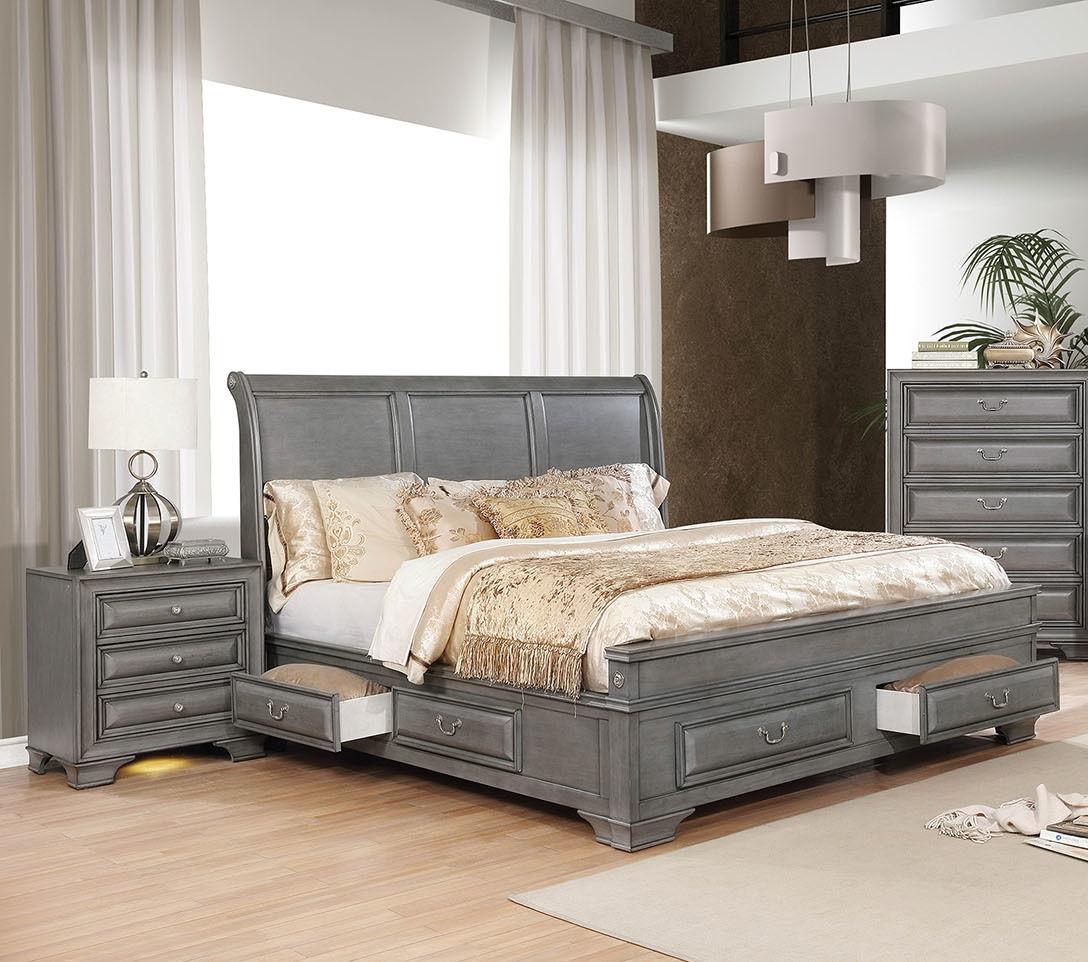Transitional Storage Bedroom Set CM7302GY-CK-3PC Brandt CM7302GY-CK-3PC in Gray 