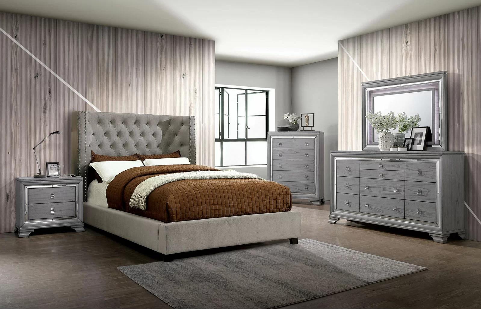 

    
Transitional Gray Solid Wood CAL Bedroom Set 5pcs Furniture of America CM7779GY Cayla
