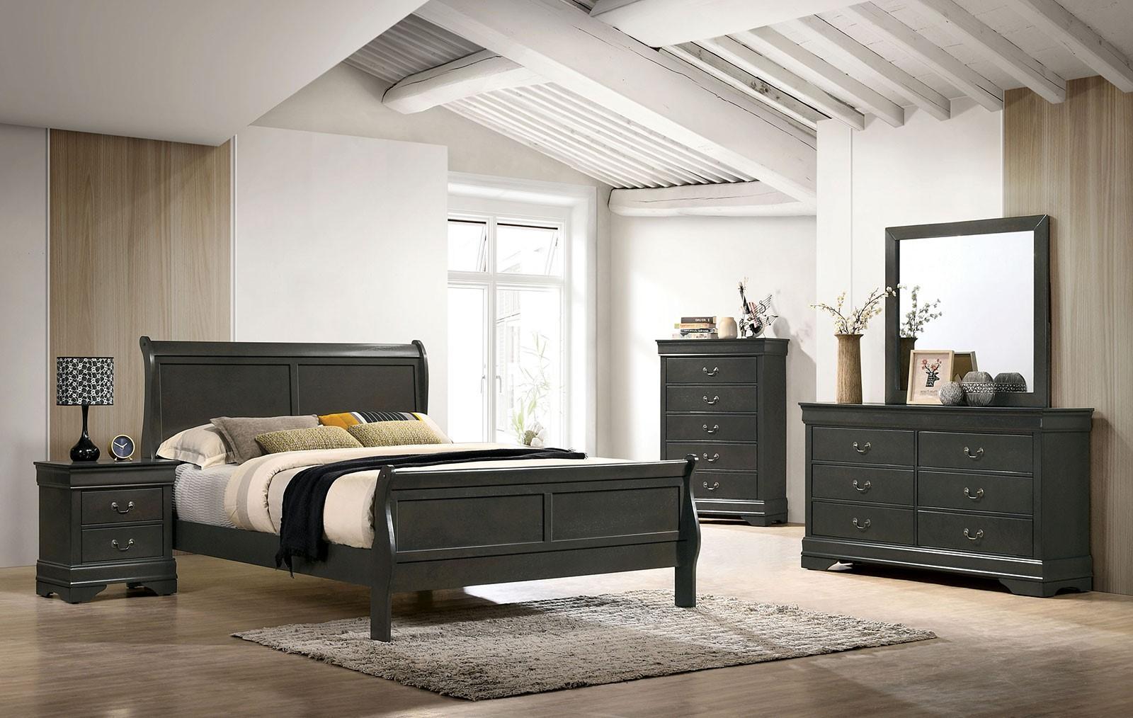 Transitional Panel Bedroom Set CM7966GY-CK-5PC Louis Philippe CM7966GY-CK-5PC in Gray 