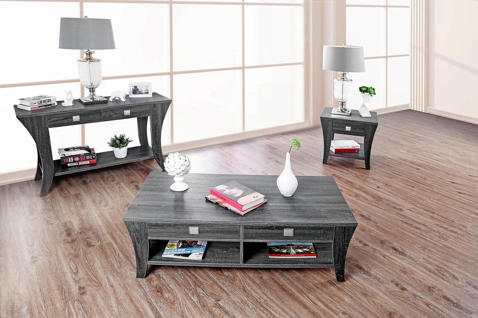 Transitional Coffee Table and 2 End Tables CM4085C-3PC Amity CM4085C-3PC in Gray 