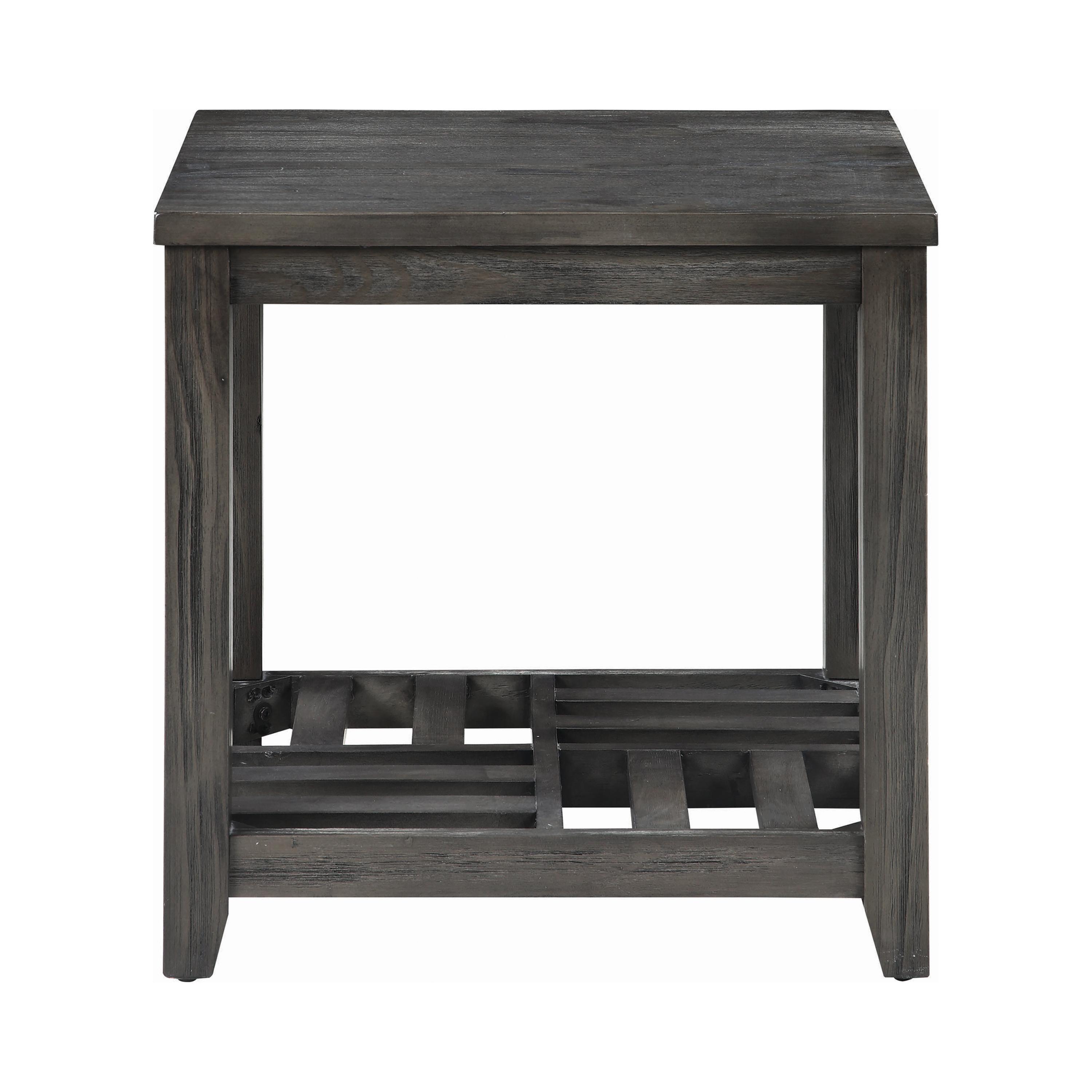 

    
Transitional Gray Solid Wood End Table Coaster 722287
