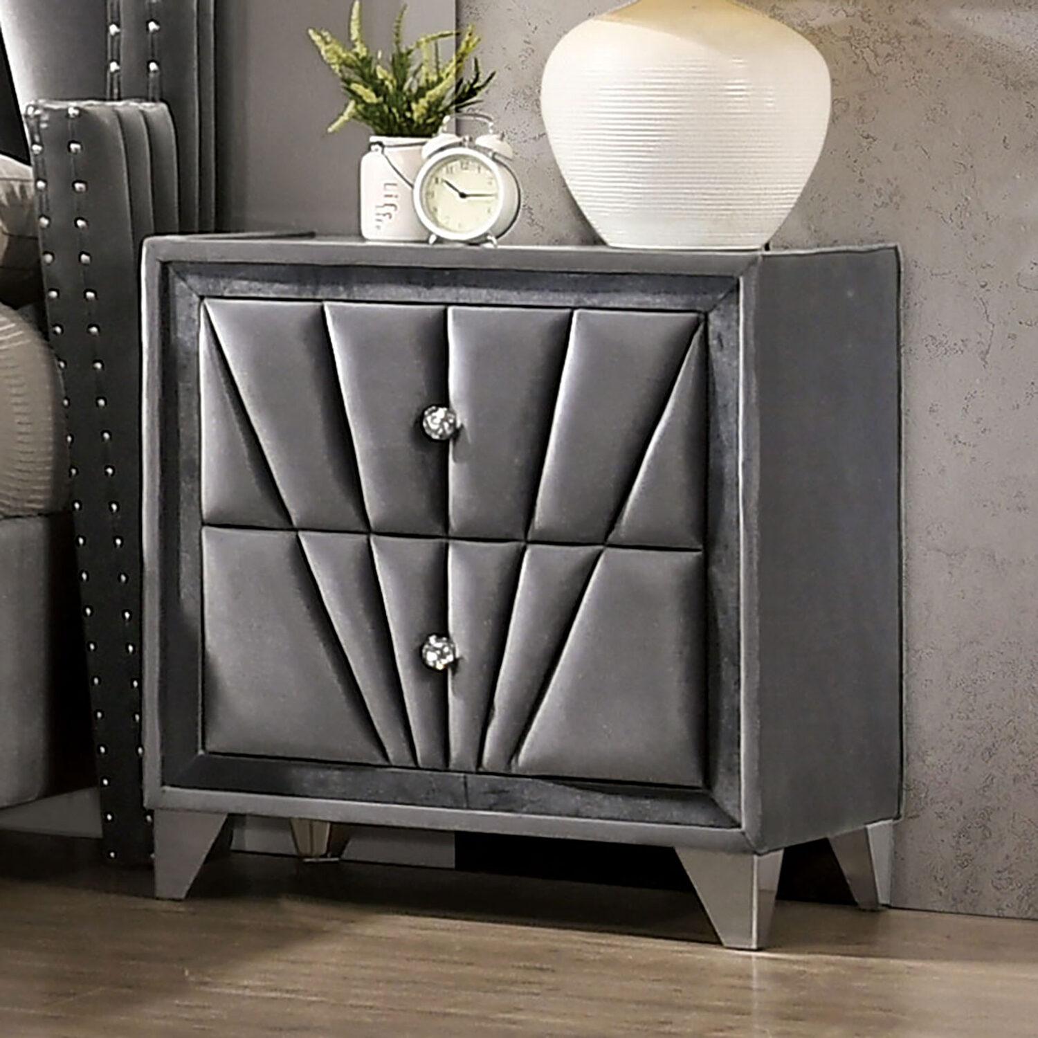 

                    
Furniture of America CM7164-EK-3PC Carissa Platform Bedroom Set Gray Fabric Purchase 
