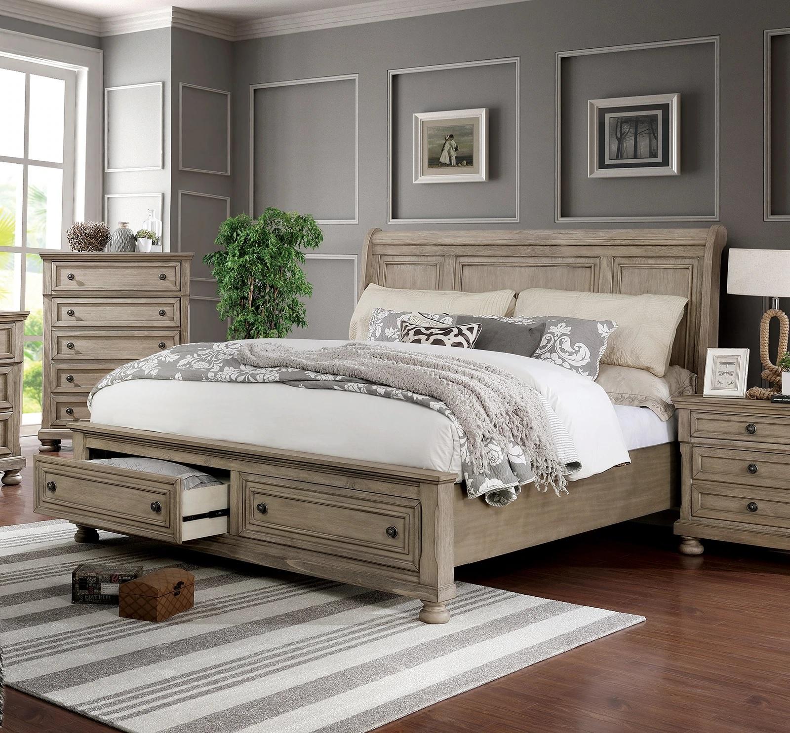 

    
Transitional Gray Solid Wood King Bedroom Set 6pcs Furniture of America CM7568 Wells
