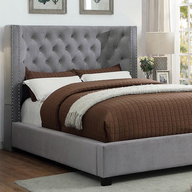 

    
Transitional Gray Solid Wood King Panel Bed Furniture of America Carley CM7775GY-EK
