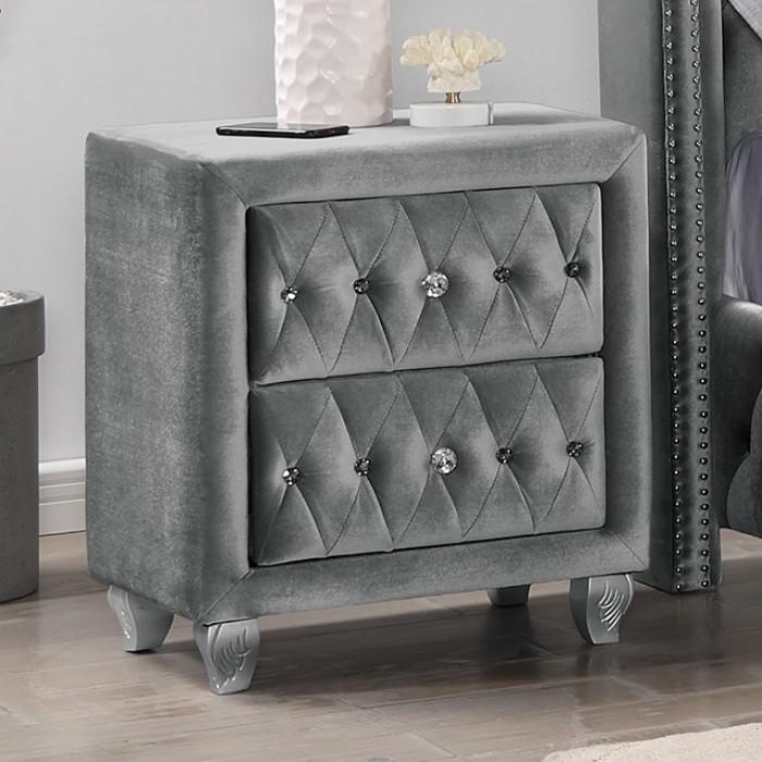 

    
Transitional Gray Solid Wood Nightstand Furniture of America CM7130GY-N Zohar
