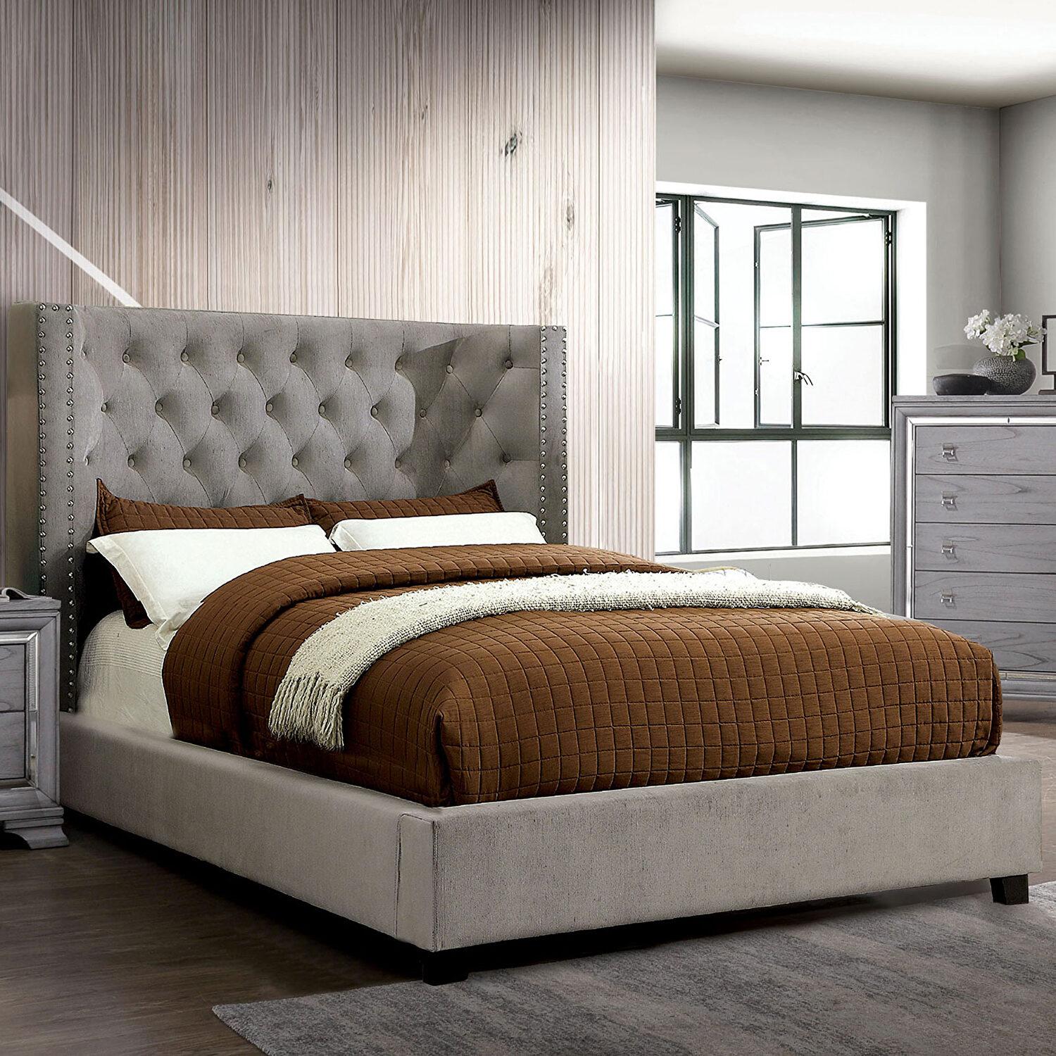 

    
CM7779GY-Q Transitional Gray Solid Wood Queen Bed Furniture of America CM7779GY Cayla
