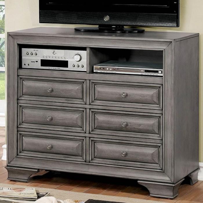 

    
Transitional Gray Solid Wood Queen Bedroom Set 6pcs with Media Chest Furniture of America CM7302GY Brandt
