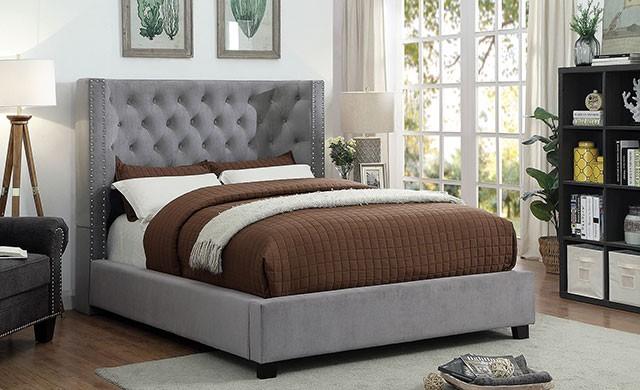 Transitional Panel Bed Carley Queen Panel Bed CM7775GY-Q CM7775GY-Q in Gray 
