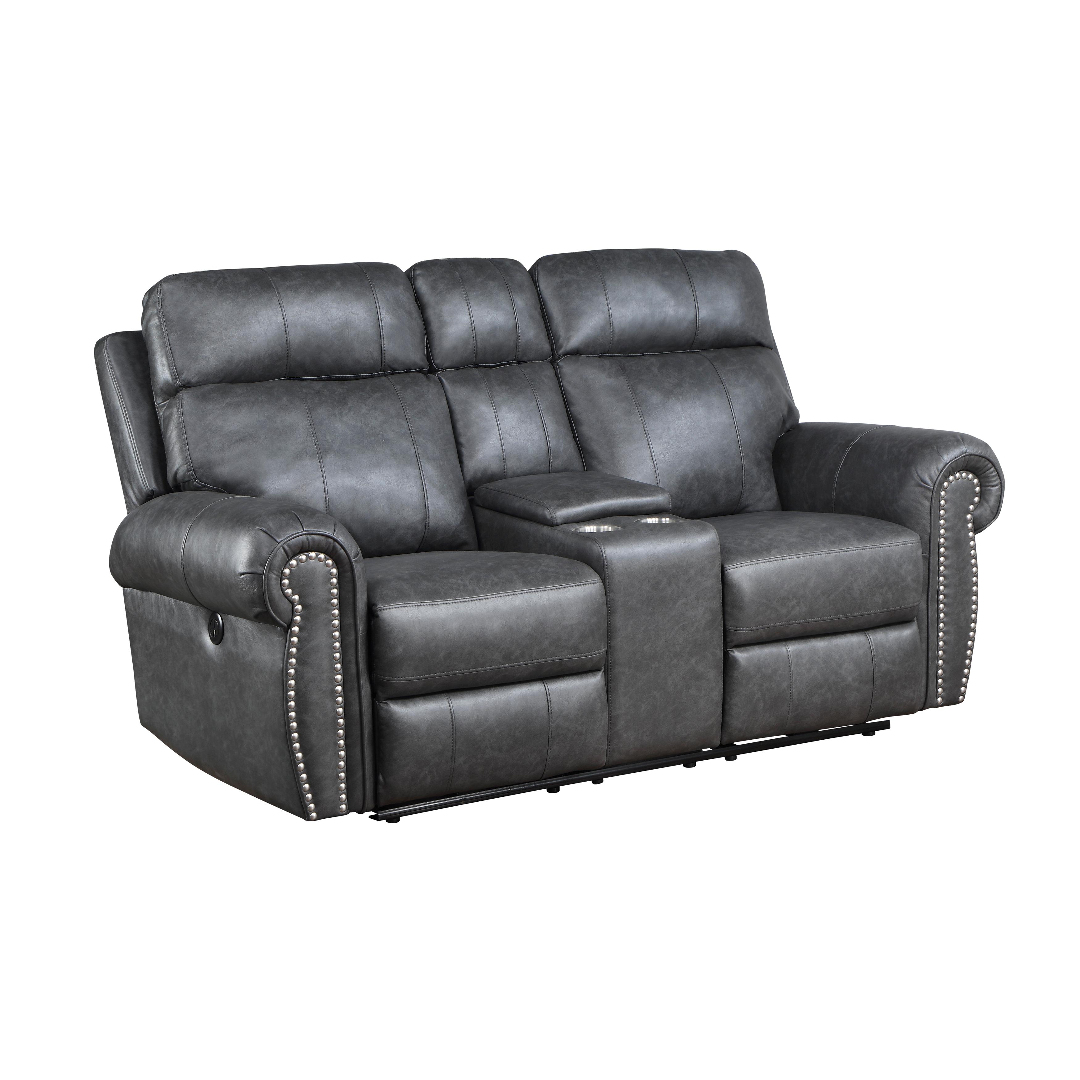 

    
Transitional Gray Suede Power Reclining Loveseat Homelegance 9488GY-2PW Granville
