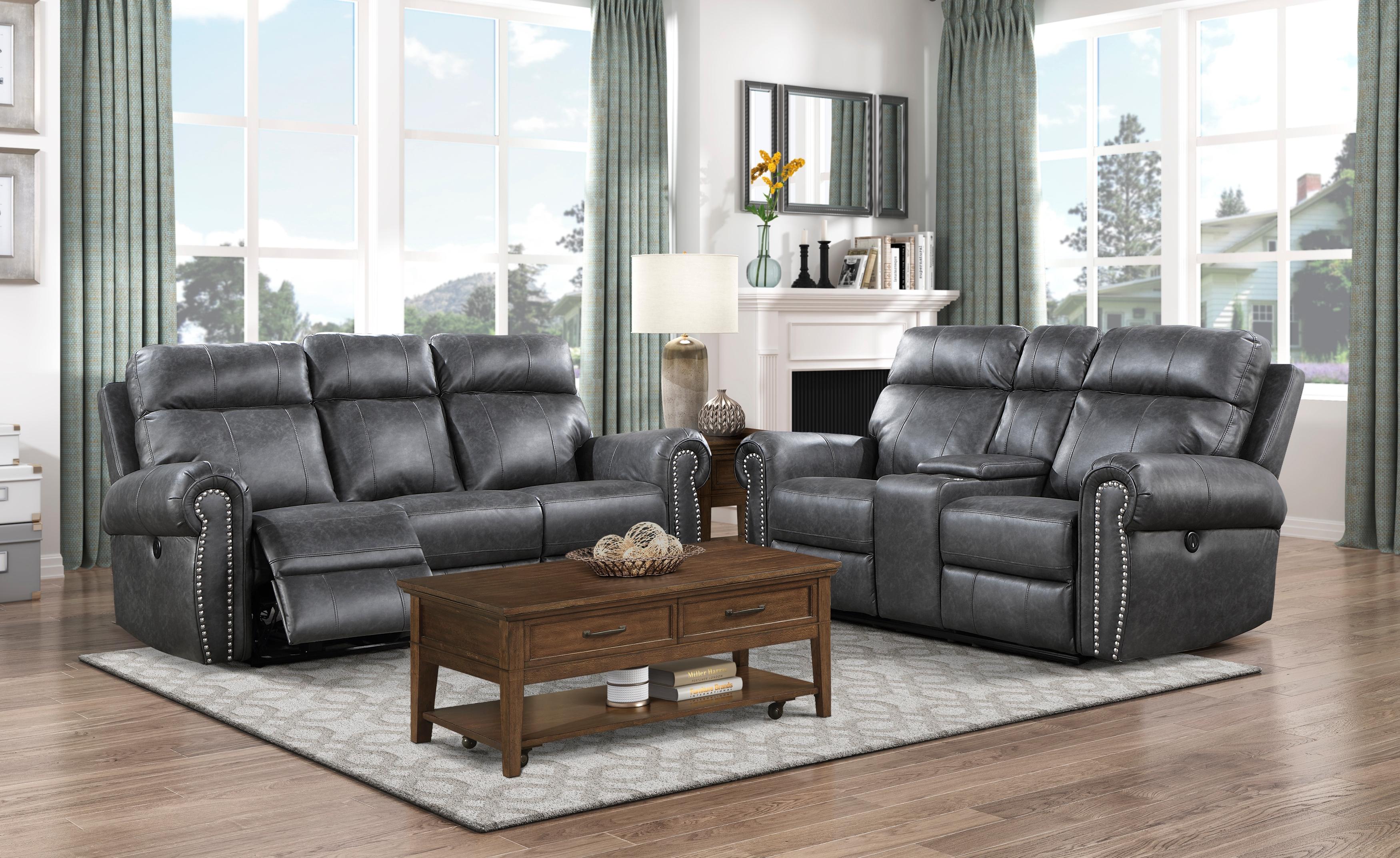 Transitional Power Reclining Set 9488GY-PW-2PC Granville 9488GY-PW-2PC in Gray Suede