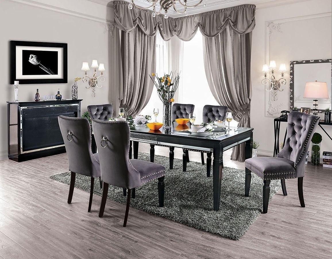 

    
Transitional Gray Tempered Glass & Solid Wood Dining Table Set 10pcs Furniture of America Alena

