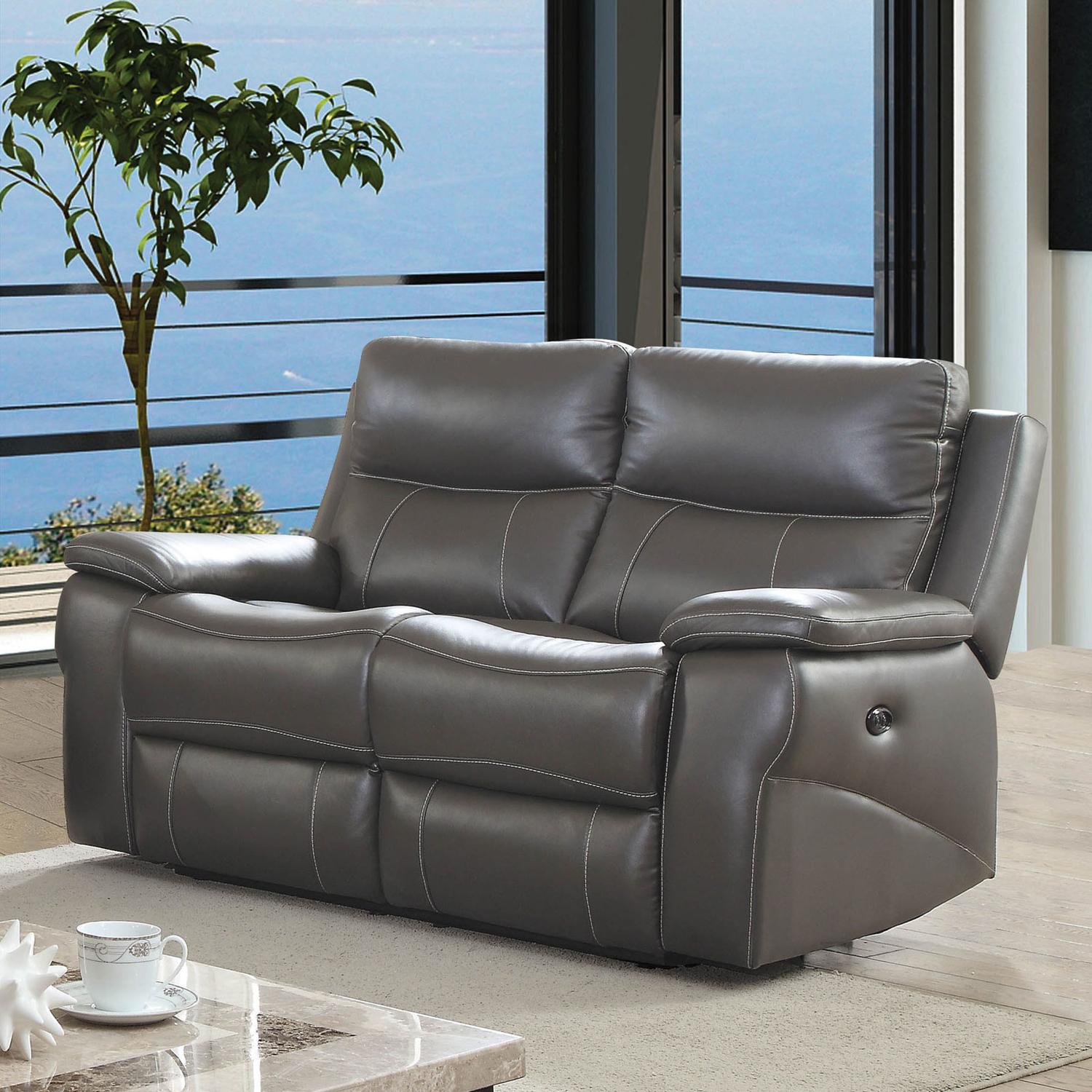 

    
Transitional Gray Top Grain Leather Power-Assist Loveseat Furniture of America CM6540-PM-LV Lila
