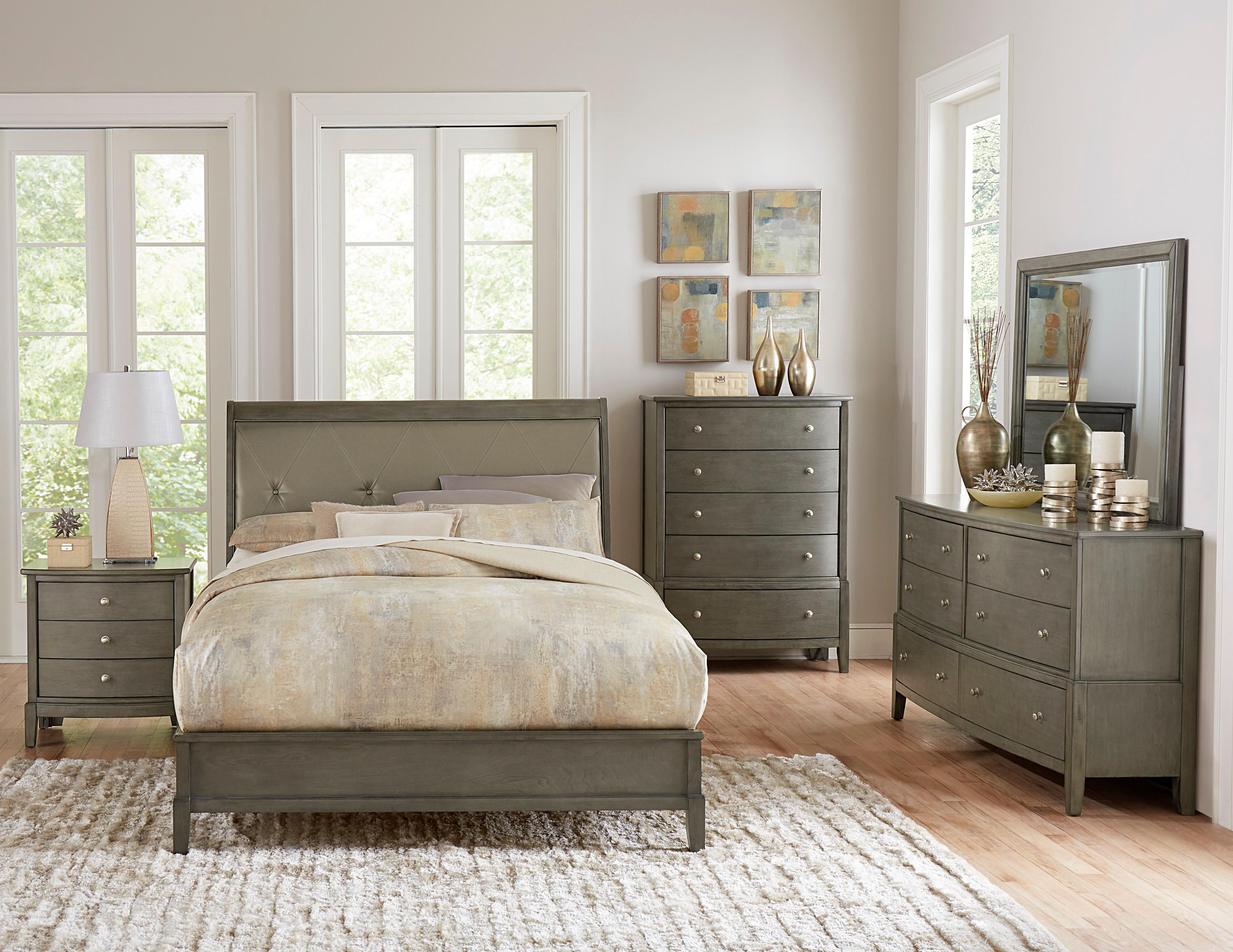 Transitional Bedroom Set 1730KGY-1CK-5PC Cotterill 1730KGY-1CK-5PC in Gray Faux Leather