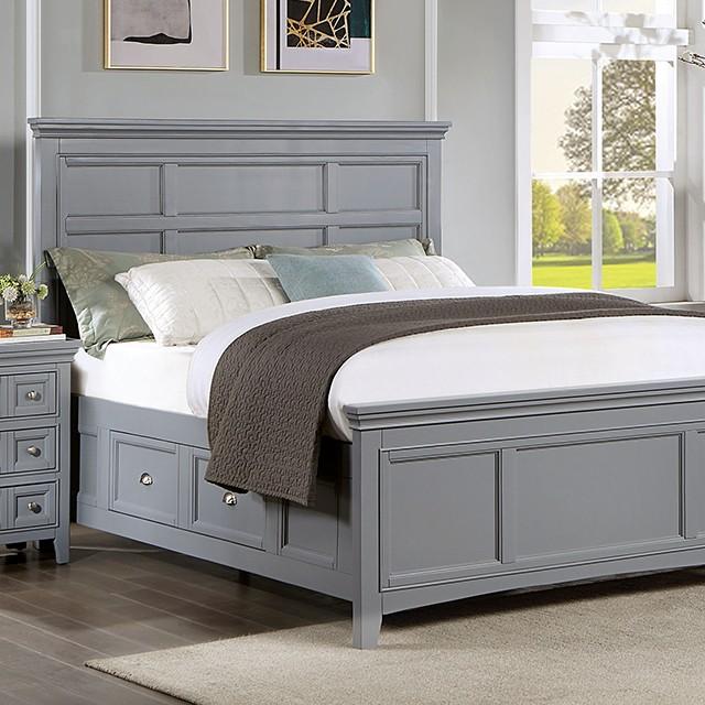 

    
Transitional Gray Wood King Bed Furniture of America Castlile CM7413GY-EK
