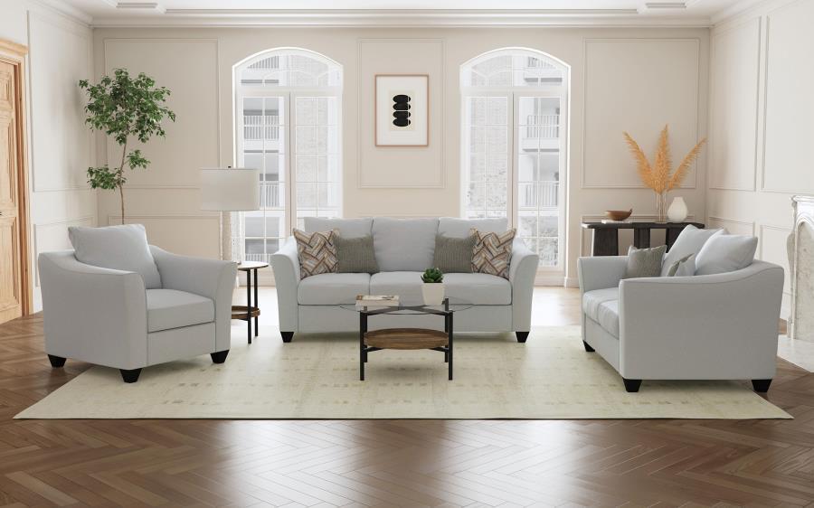

    
Transitional Gray Wood Living Room Set 3PCS Coaster Salizar 508581
