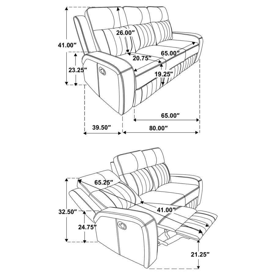

    
 Shop  Transitional Gray Wood Motion Reclining Sofa Coaster Raelynn 603191
