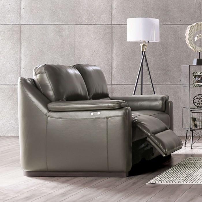 Transitional Power Reclining Loveseat Altamura Power Reclining Loveseat FM90002GY-LV-PM-L FM90002GY-LV-PM-L in Gray Real Leather