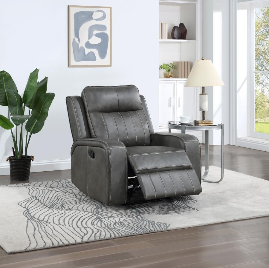Transitional Recliner Chair Raelynn Recliner Chair 603193-C 603193-C in Gray Polyester