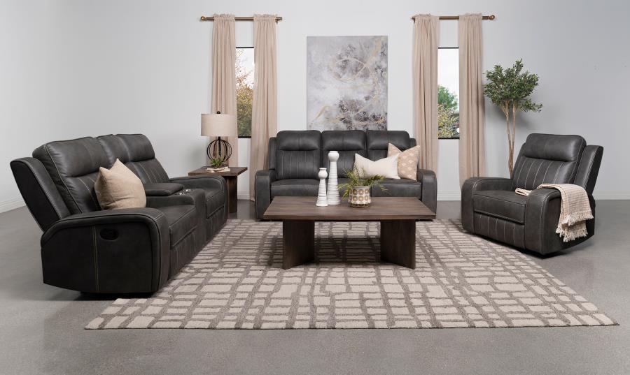 

    
Transitional Gray Wood Reclining Living Room Set 3PCS Coaster Raelynn 603191
