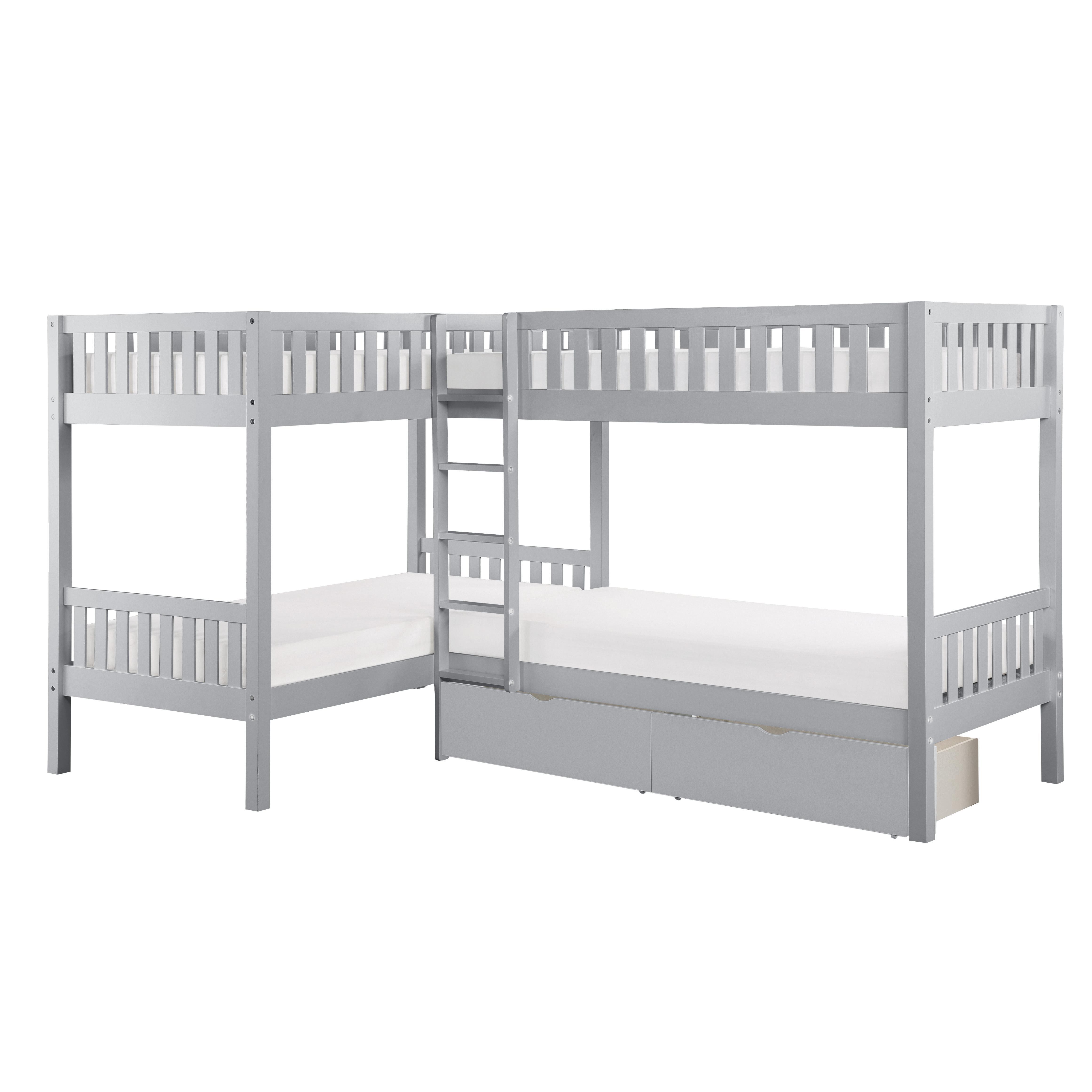 

    
Transitional Gray Wood Twin L Corner Bunk Bed w/Storage Boxes Homelegance B2063CN-1T* Orion
