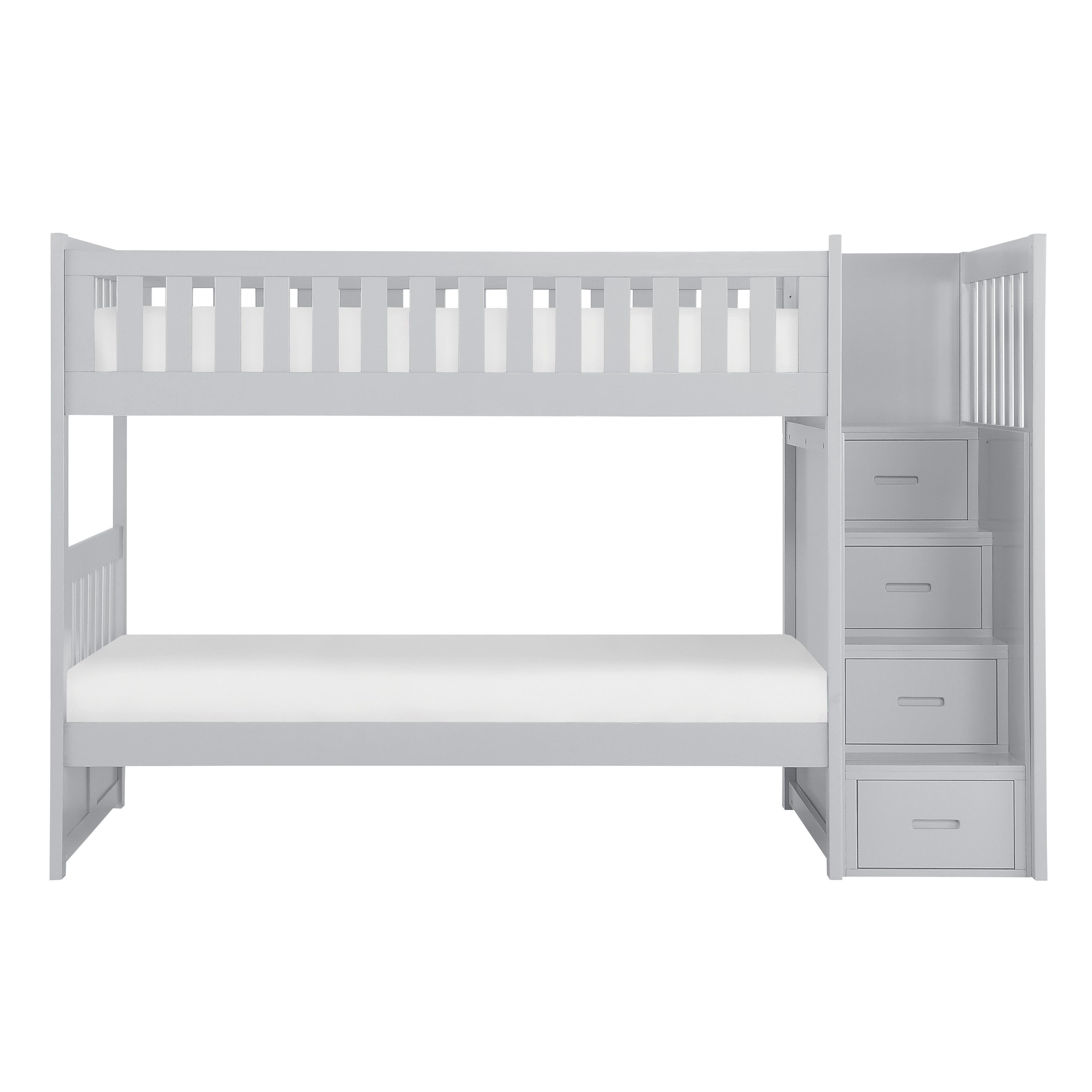 Transitional Twin/Twin Bunk Bed w/Reversible Step Storage B2063SB-1* Orion B2063SB-1* in Gray 