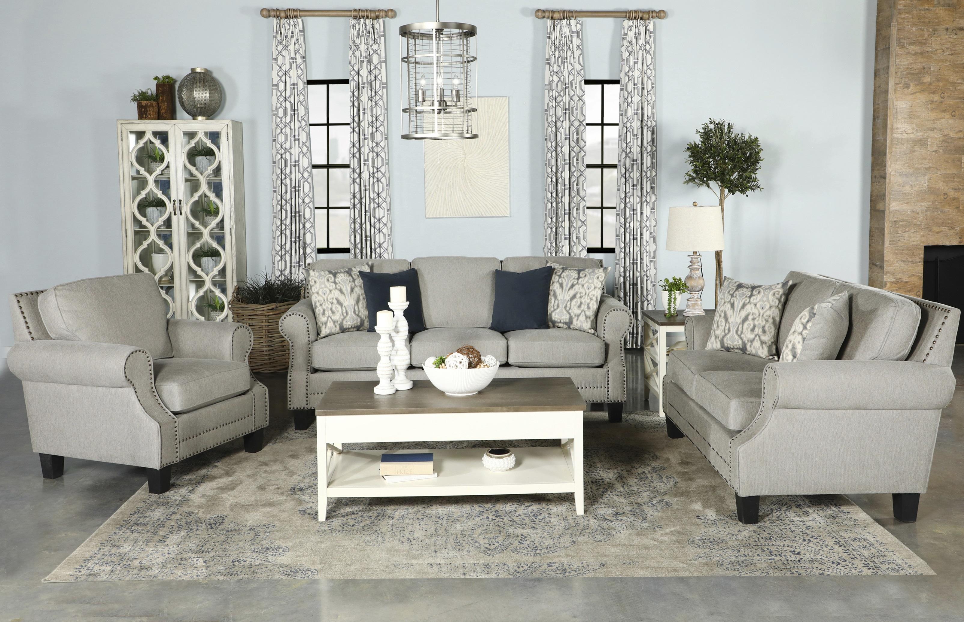 

    
Transitional Gray Woven Fabric Living Room Set 2pcs Coaster 506871-S2 Sheldon
