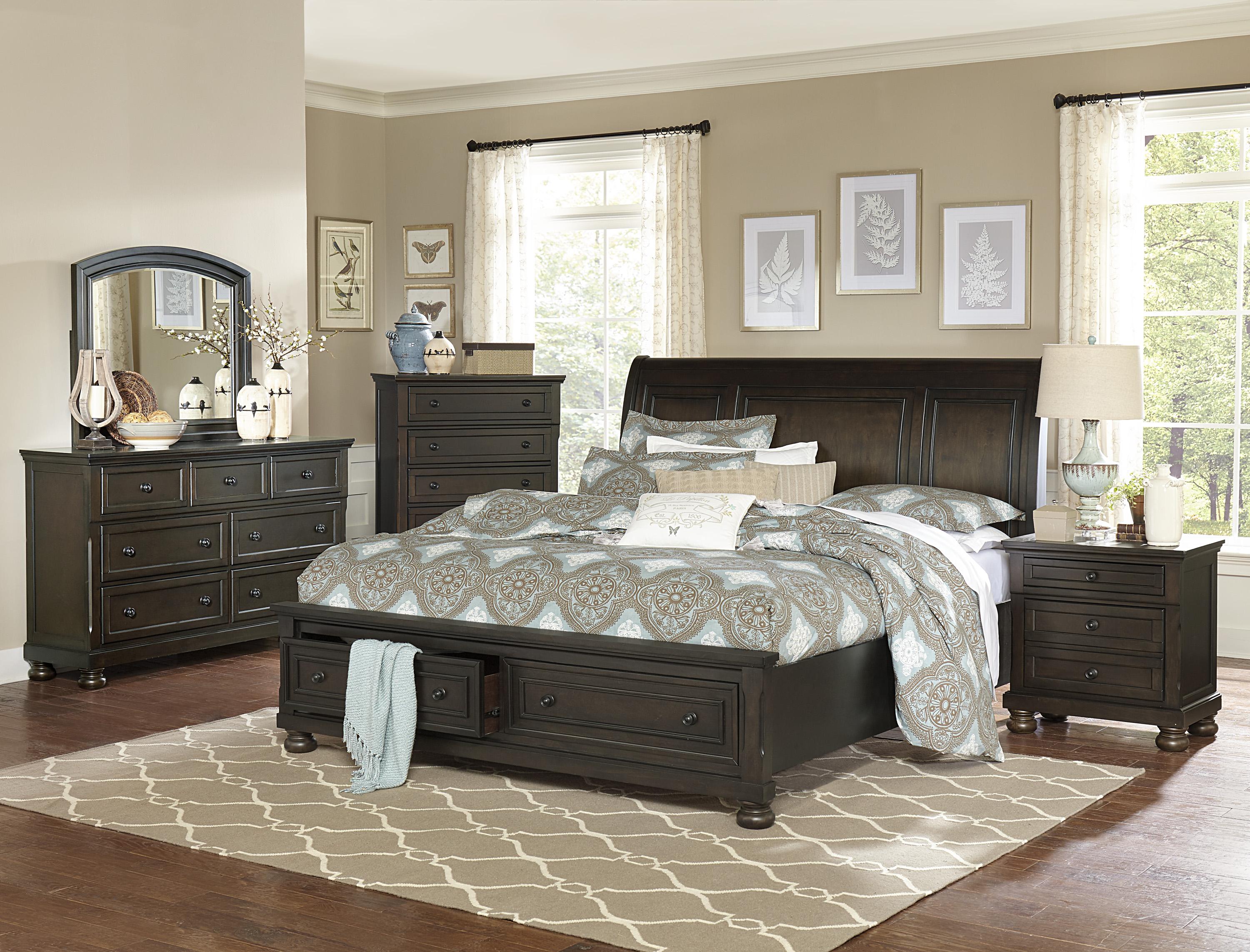 Transitional Bedroom Set 1718KGY-1CK-5PC Begonia 1718KGY-1CK-5PC in Grayish Brown 